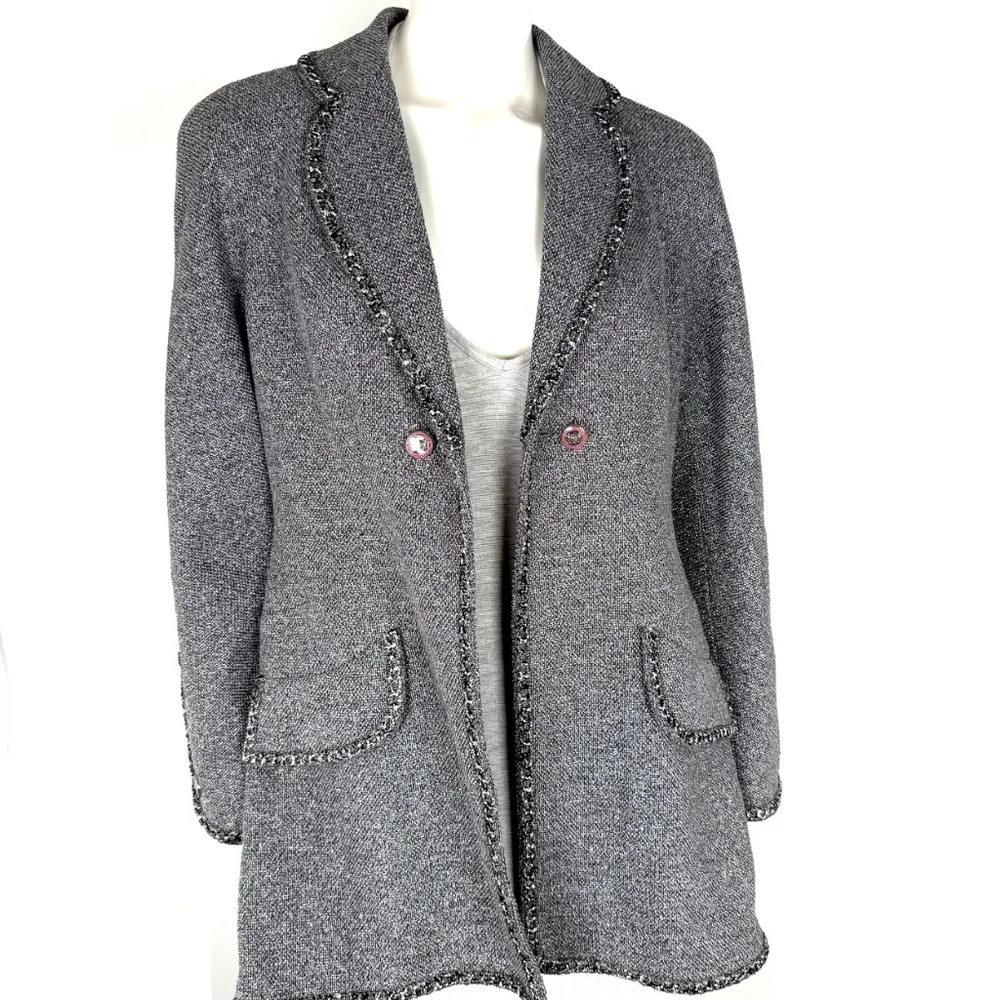 CHANEL Collared Runaway 2020 Black Gray Silver Long Tweed Coat Jacket - Picture 4 of 13